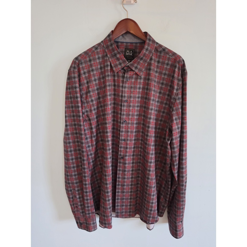 Jos A Bank Traveler's Collection Plaid Button Down 2XL Tall Slim Fit Cotton - Picture 2 of 5